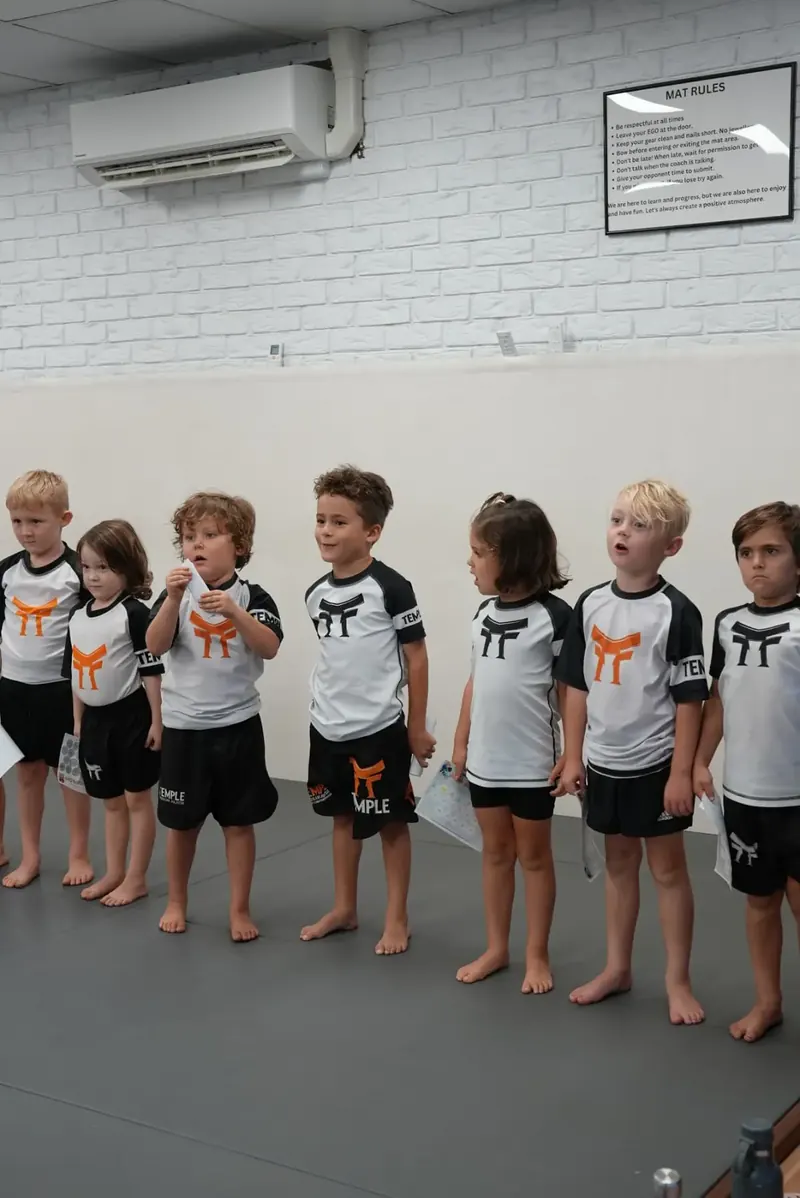 Little Kids lined up during class at Temple BJJ